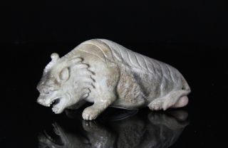 Nicely Carved Old Chinese Grey Jade Statue Carving Of Qilin photo