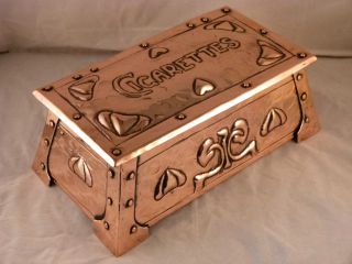 An Exceptional J & F Pool Of Hayle Arts & Crafts Copper Cigarette Box. photo