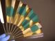 Japanese Antique Vintage Folding Paper Fan Gold Base Green Round Mark / 330mm Fans photo 10