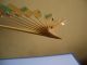 Japanese Antique Vintage Folding Paper Fan Gold Base Green Round Mark / 330mm Fans photo 8