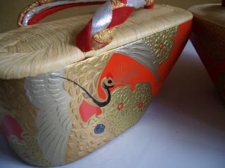 Japanese Vintage Antique Old Zori Sandals For Children Girl Gold Crane Bell Ring photo