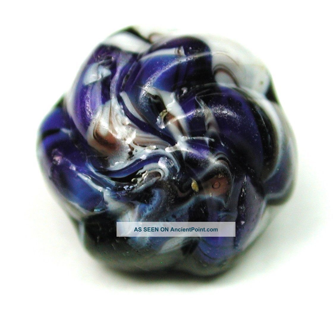 Antique Charmstring Button Blue White Swirl On Spiral Mold Swirl Back Buttons photo