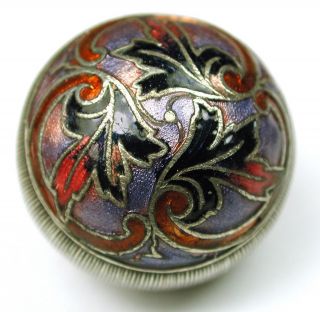 Antique French Enamel Button Pierced Ball W/ Colorful Floral Design photo