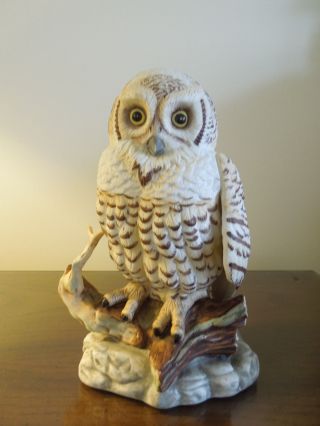 Vintage Porcelain Big White Snow Owl Statue.  Enesco Inmot.  Corp.  1970. photo