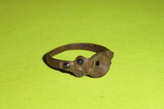 Authentic Medieval Ring Blue Glass Stones Gems Size 6 Jewelry Womens Old Antique photo