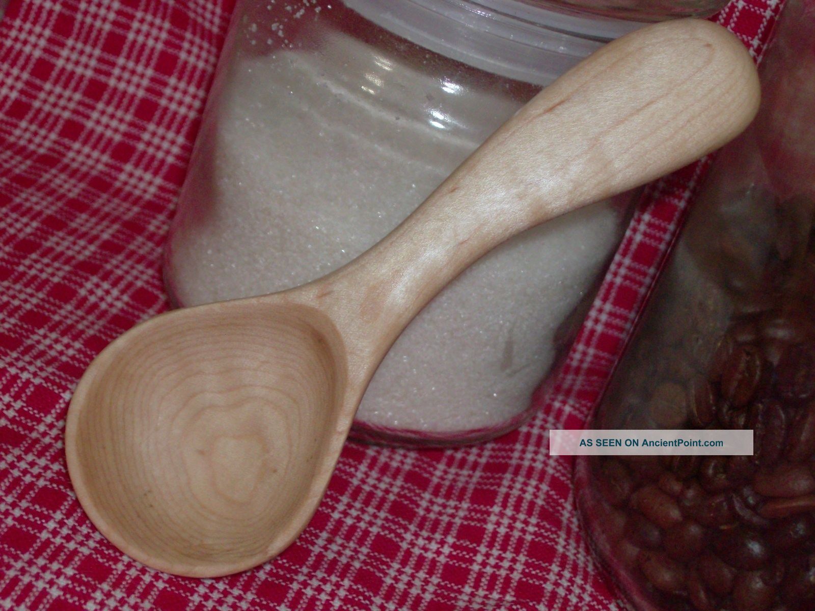 Figured Maple Handcarved Wooden Sugar Coffee Scooper Spoon Petite Rice Bean Peas Primitives photo