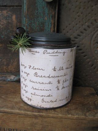 Antique Tin Sugar Shaker Dressed Up For Christmas W Xmas Pudding Recipe photo