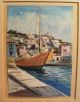 Signed In Greek Vintage Impressionist Greece Watercolor Painting Port Of Hydra Greek photo 2