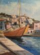 Signed In Greek Vintage Impressionist Greece Watercolor Painting Port Of Hydra Greek photo 3