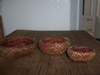 Vintage Set Of Three Stacking Baskets - - Minni Stacking Basket - Double Walled Weave photo