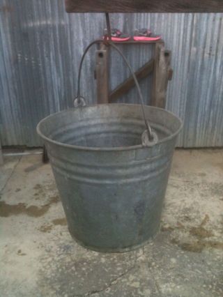 Old Vintage Galvanized Metal Farm Barn Pail Bucket 12 photo