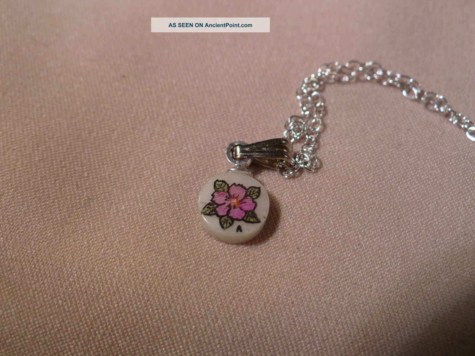 Scrimshaw Cow Bone Pendant Beach Rose Scrimshaws photo