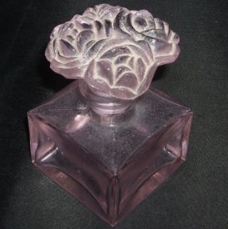 Lavender Glass Antique Perfume Decanter,  Cut Floral Top,  4 