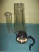 Antique Glass Pitcher Metal Lid 14 Inches Tall Pitchers photo 4