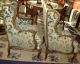 Pair Antique Queen Anne Chairs Down Cushions Blue & Ivory Carved Wood 1900-1950 photo 1