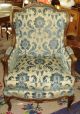 Pair Antique Queen Anne Chairs Down Cushions Blue & Ivory Carved Wood 1900-1950 photo 5