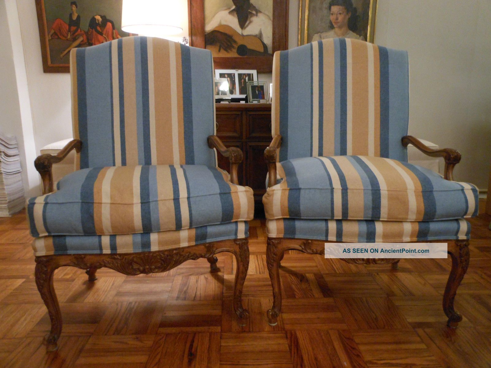 Custom Made Upholstered Armchairs With Carved Wood Frames Unknown photo