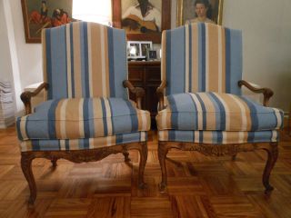 Custom Made Upholstered Armchairs With Carved Wood Frames photo