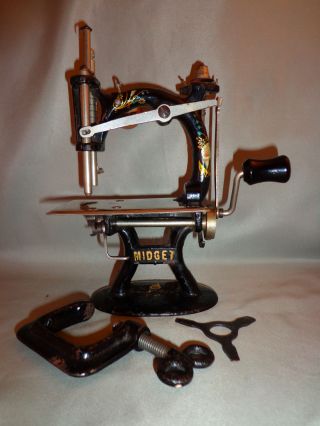 1912 Midget Sewing Machine Child ' S Cast Iron & Nickel Miniature Sewing Machine photo