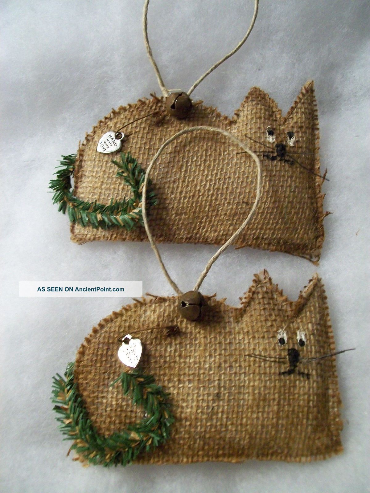 Primitive Christmas Burlap Cat Ornies Set Of 4 Primitives photo