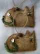 Primitive Christmas Burlap Cat Ornies Set Of 4 Primitives photo 3