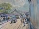 Watercolor Painting Of A Town Street With People,  Signed Indonesia Pacific Islands & Oceania photo 1