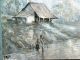 Watercolor Painting Of A House And People At A River S,  Signed Indonesia Pacific Islands & Oceania photo 1