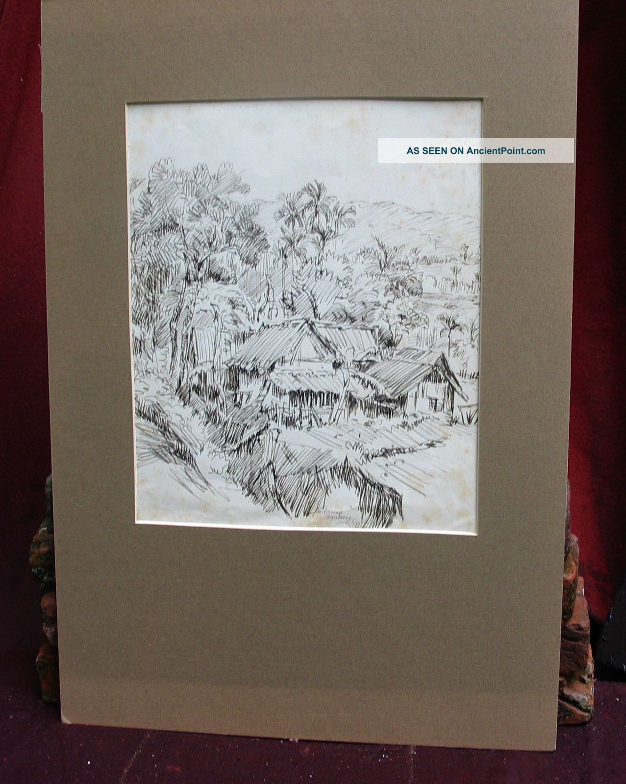Painting Of A Town Indonesian Signed By Toedisend Bandung 1942 Pacific Islands & Oceania photo