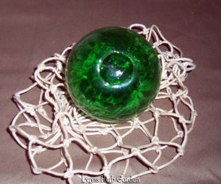 Glass Fishing Ball Float Buoy Green China Net Vintage 9.  5 