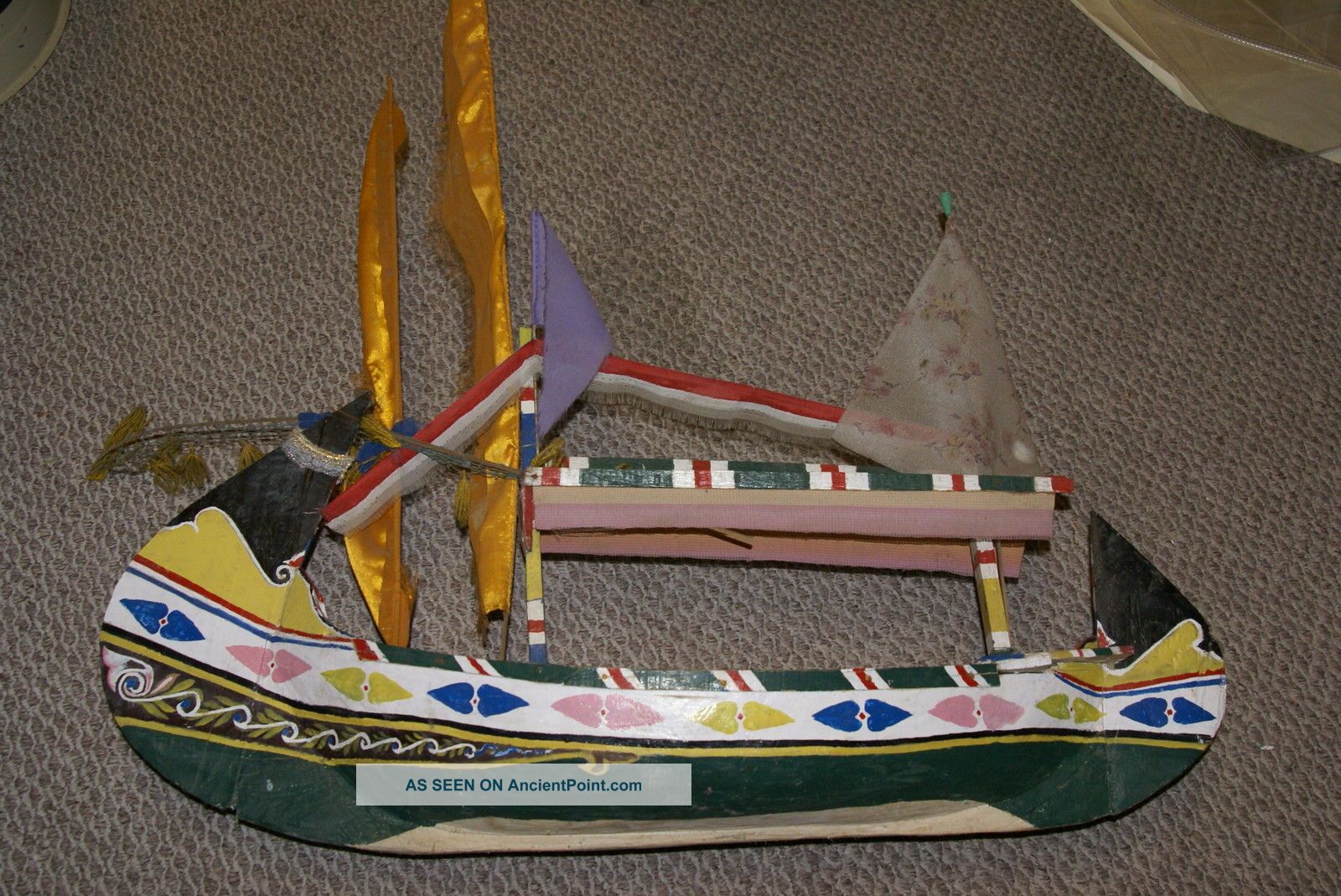 Rare Antique Madura Maritime Art Long Boat Model Hand Carved Polychrome 210a2 Model Ships photo