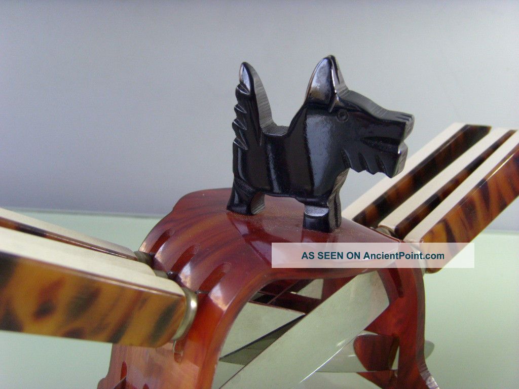 Art Deco German Bakelite Fruit Knife Set Dog Flatware Modernist Leo Look Rare Art Deco photo