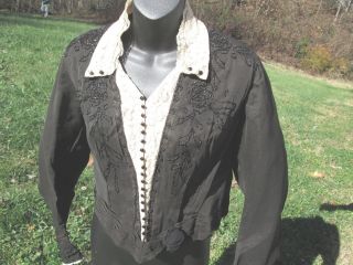 Antique Victorian Black Blouse Jacket Beaded Trim - Lace Very photo