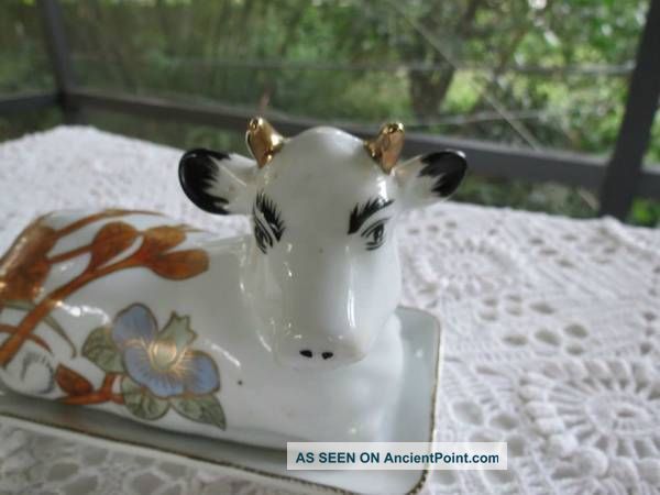 Antique Art Nouveau Buffalo Pottery Cover Cow Butter Dish Art Nouveau photo