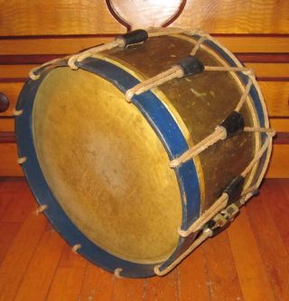 Antique Snare Drum Couesnon French Rope Tension Drum Indigo Blue Paint photo