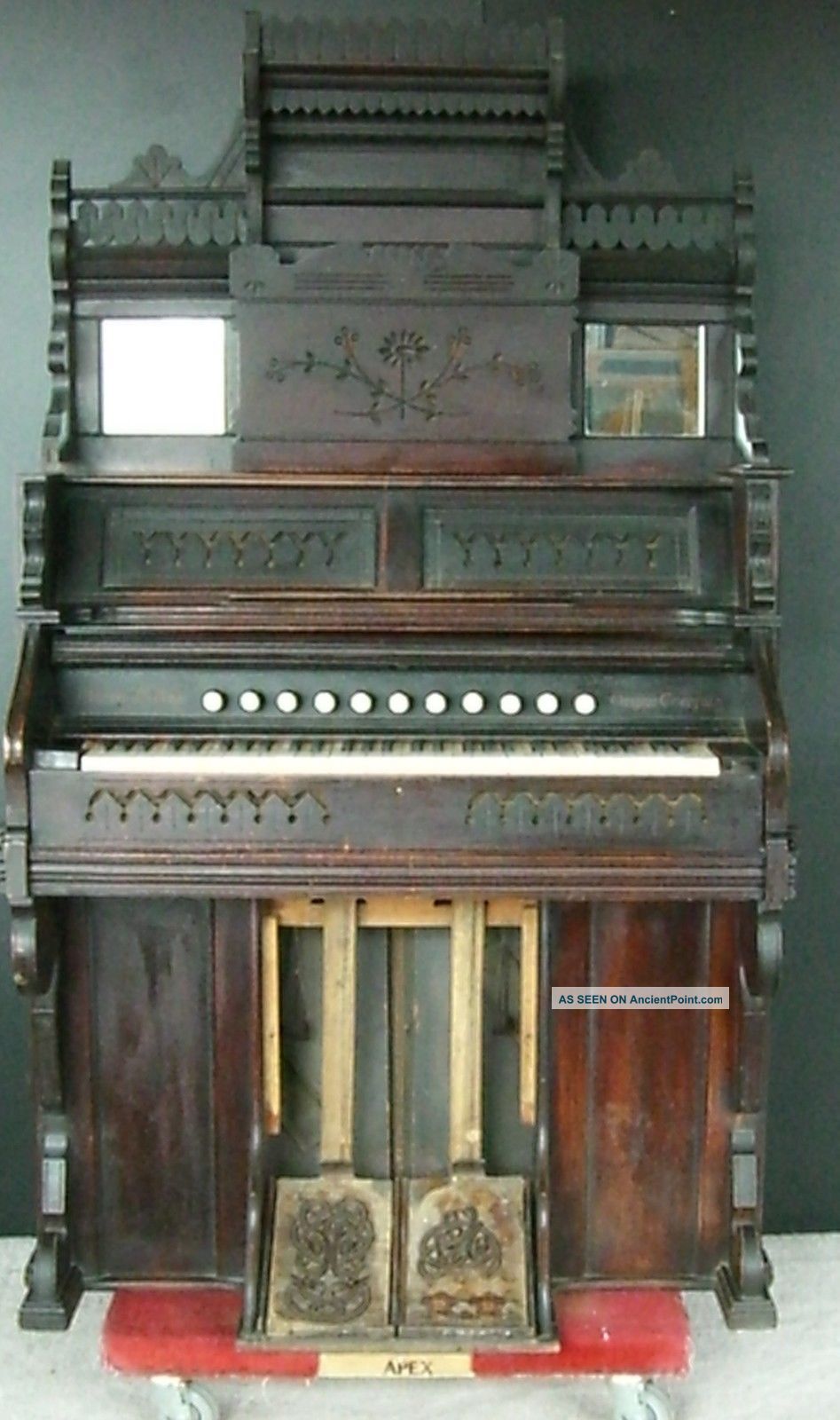 Antique 1886 Chicago Cottage Organ,  Victorian Style,  Carved Walnut Keyboard photo