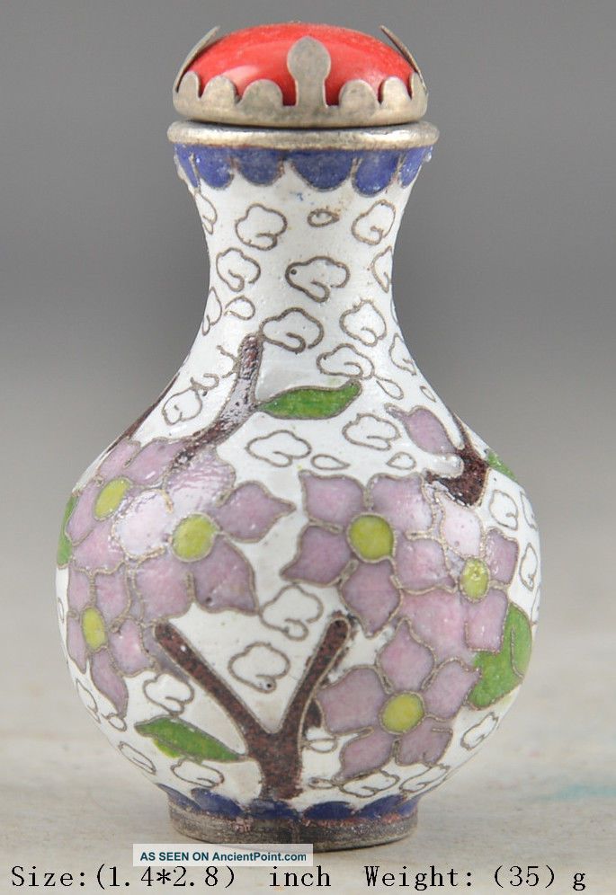 Chinese Cloisonne Old Handwork Painted Flower Collectable little Snuff Bottle Snuff Bottles photo