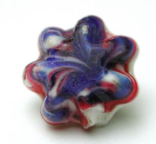 Antique Charmstring Glass Button Red Blue & White Swirl Flower Mold Swirl Back photo