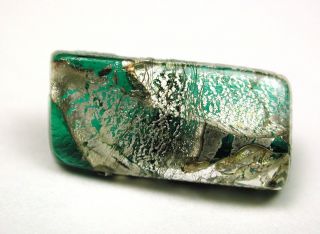 Antique Leo Popper Glass Button Green Bar W/ Silver photo