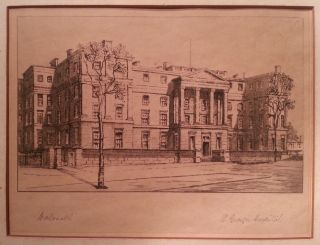 1900s Architecture St Georges Hospital London Signed Etching Medical photo