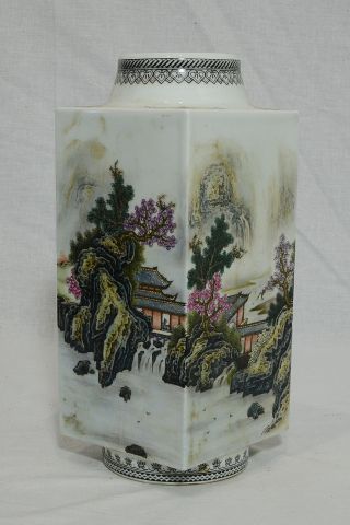 Chinese Famille Rose Porcelain Cong Shape Vase With Studio Mark photo