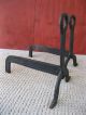 Antique Andirons Vintage Pair Hand Forged Wrought Iron,  O Loop Design,  Fireplace Hearth Ware photo 2