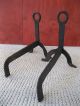 Antique Andirons Vintage Pair Hand Forged Wrought Iron,  O Loop Design,  Fireplace Hearth Ware photo 4