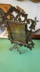 Antique Cast Brass Ornate Rococo Leaf Gold Easel Back Metal Vanity Mirror Frame Mirrors photo 2