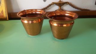 Vintage Hammered Copper Hanging Planters Pot With Chains / Hangers photo