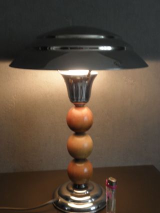 Light Lamp Table Art Deco Mushroom Desk Table Lampe Machine Age Ball Wood Era photo