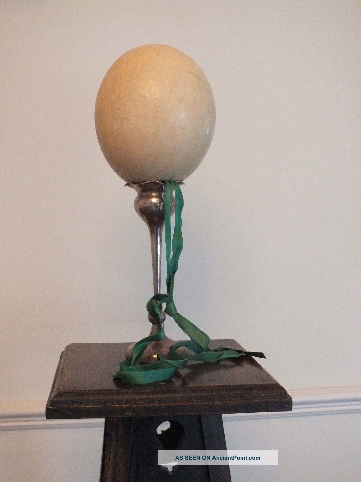 Antique Edwardian African Ostrich Egg With Empire Green Ribbon Xmas Decoration Other photo