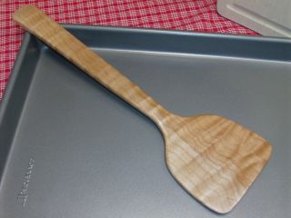 Figured Quilted Curly Maple Handcarved Wooden Spatula Cookie Desert Has A Crack photo