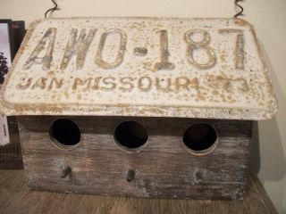 Primitive Triple Metal License Plate Birdhouse Vintage Antique Style - photo