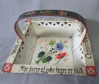 C1906 Norwegian Rosemaling Folk Art Painted Basket photo
