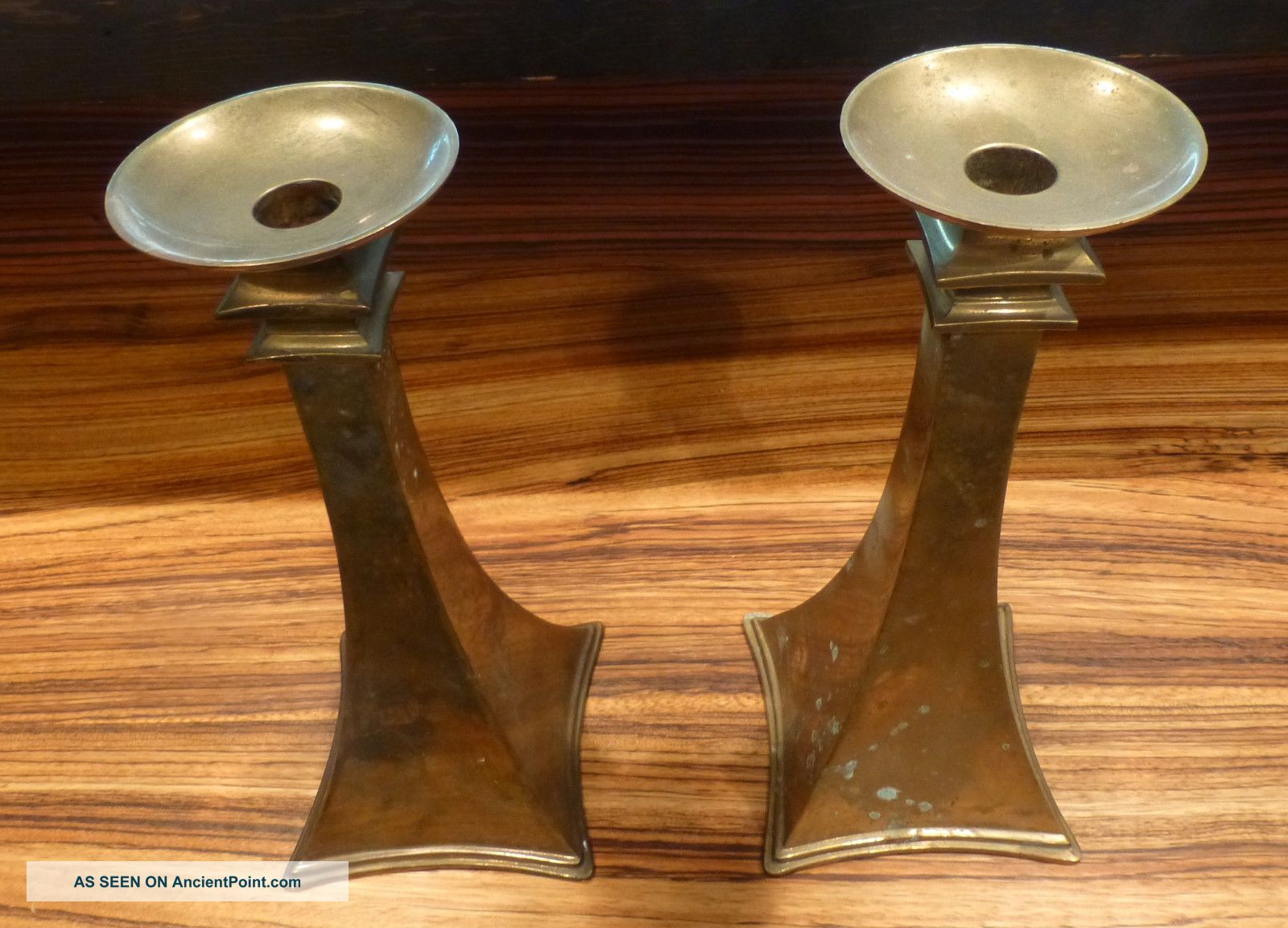 Great Antique Art Deco Style Brass / Bronze ? Candleholders - Heavy 11 1/2 